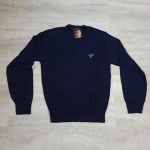 NWT Vintage Mens Wrangler Embroidered Mustang Blue V-Neck Sweater Small